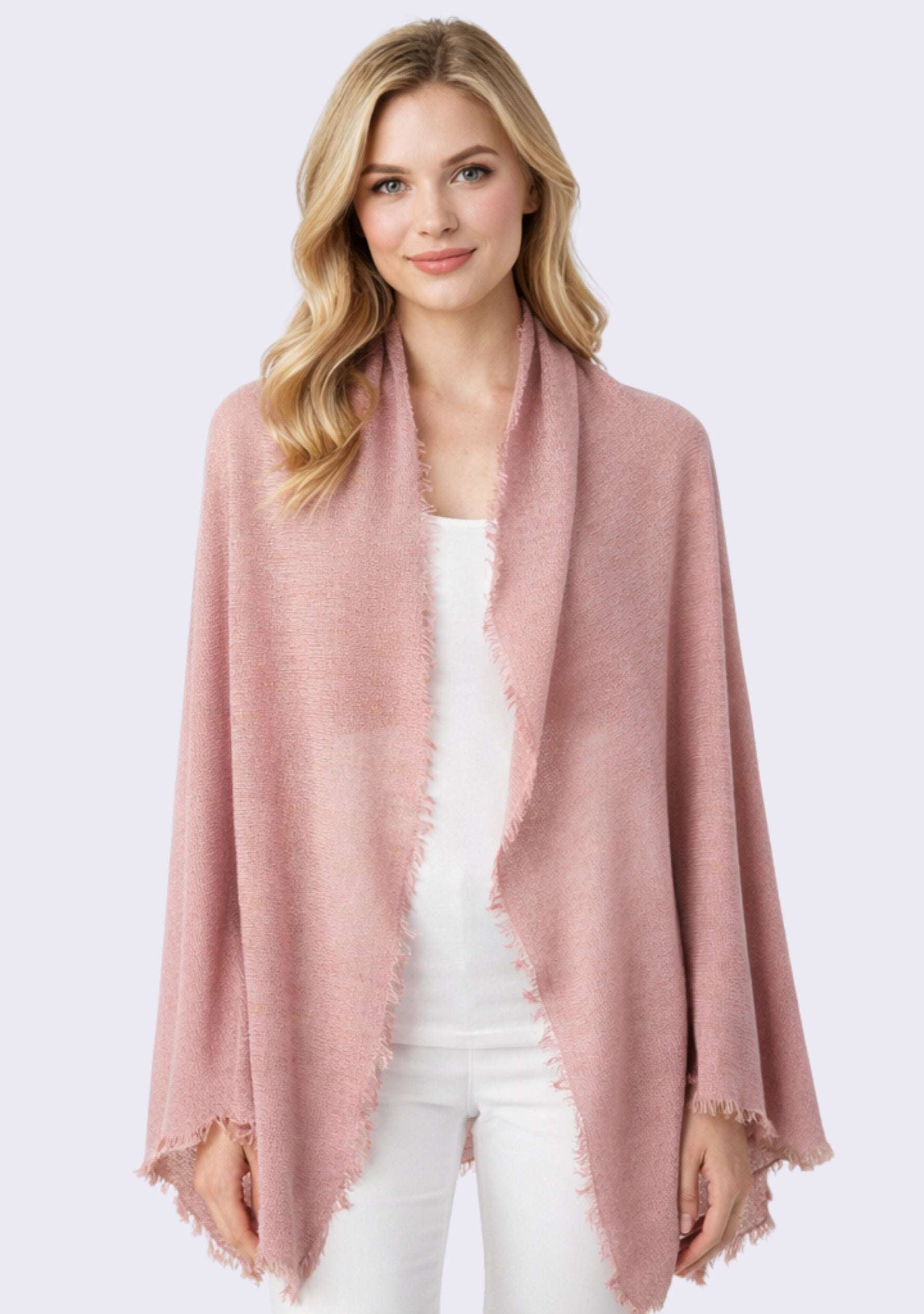 Maneesha Ruia rose pink knitted fine wool cashmere wrap with gold lurex, luxury designer wrap for women