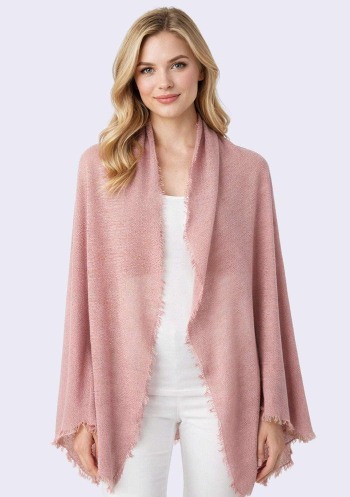 Maneesha Ruia rose pink knitted fine wool cashmere wrap with gold lurex, luxury designer wrap for women