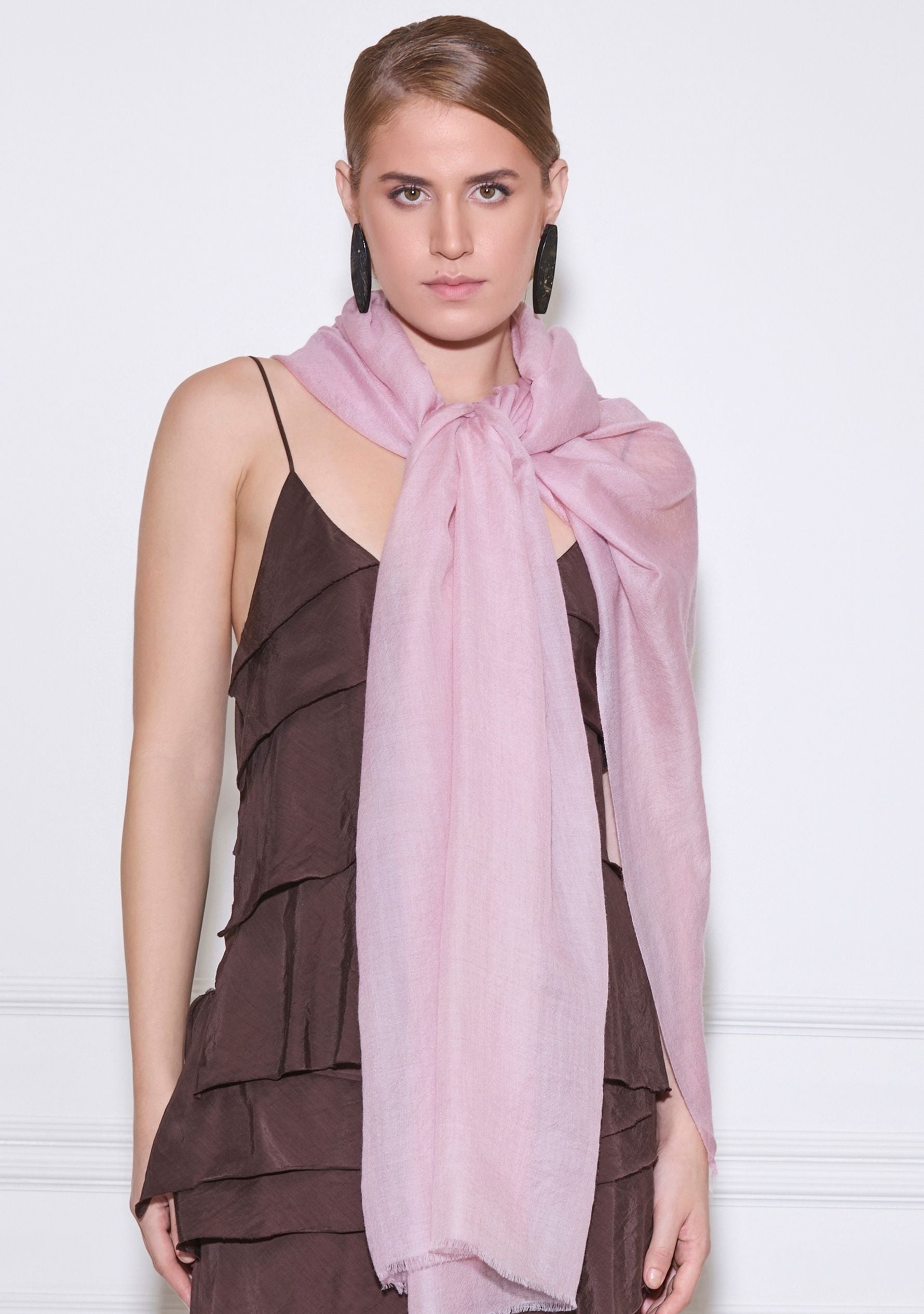 Maneesha Ruia soft pink superfine cashmere pashmina scarf, luxury designer scarf for women