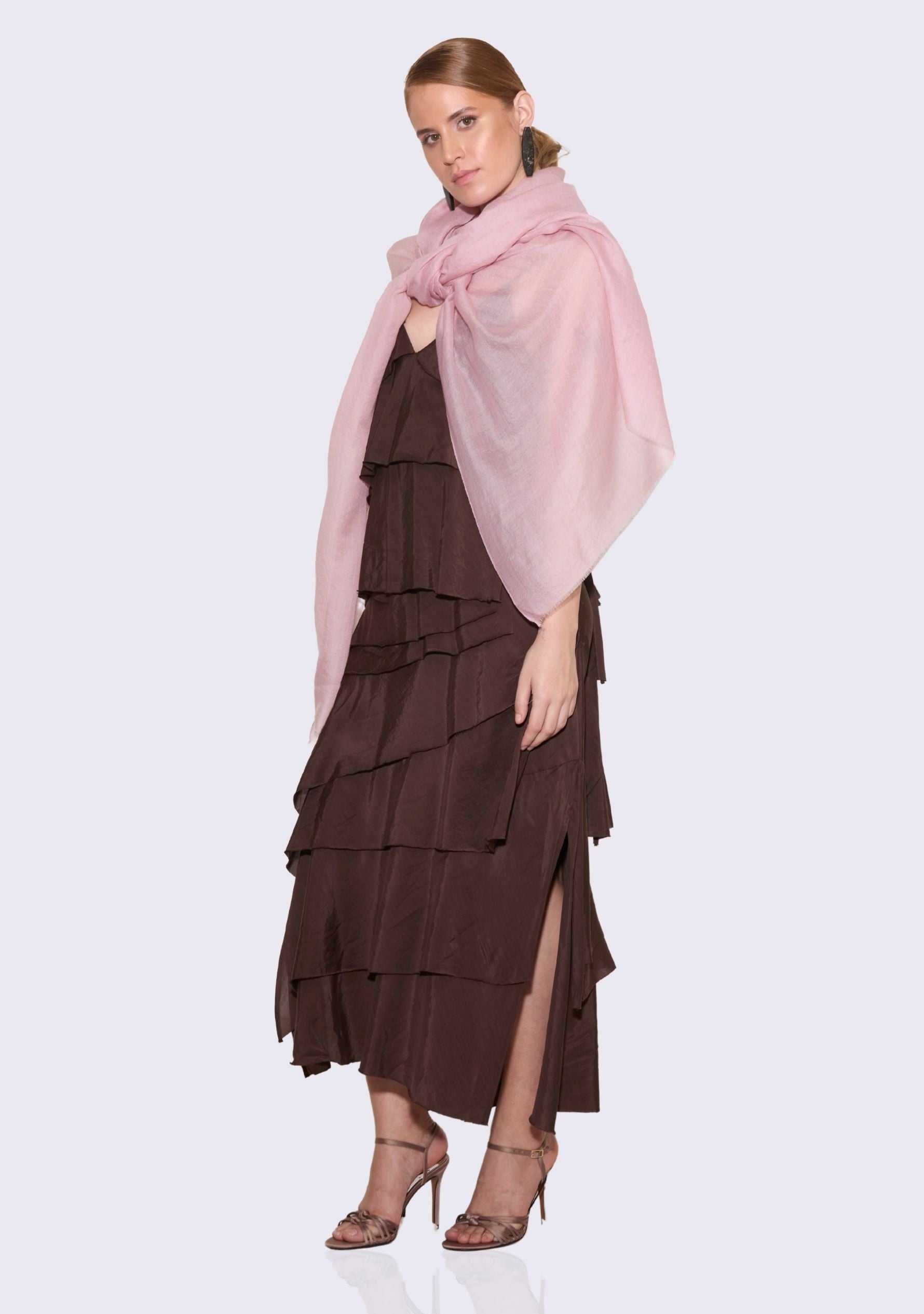 Maneesha Ruia soft pink superfine cashmere pashmina scarf, luxury designer scarf for women