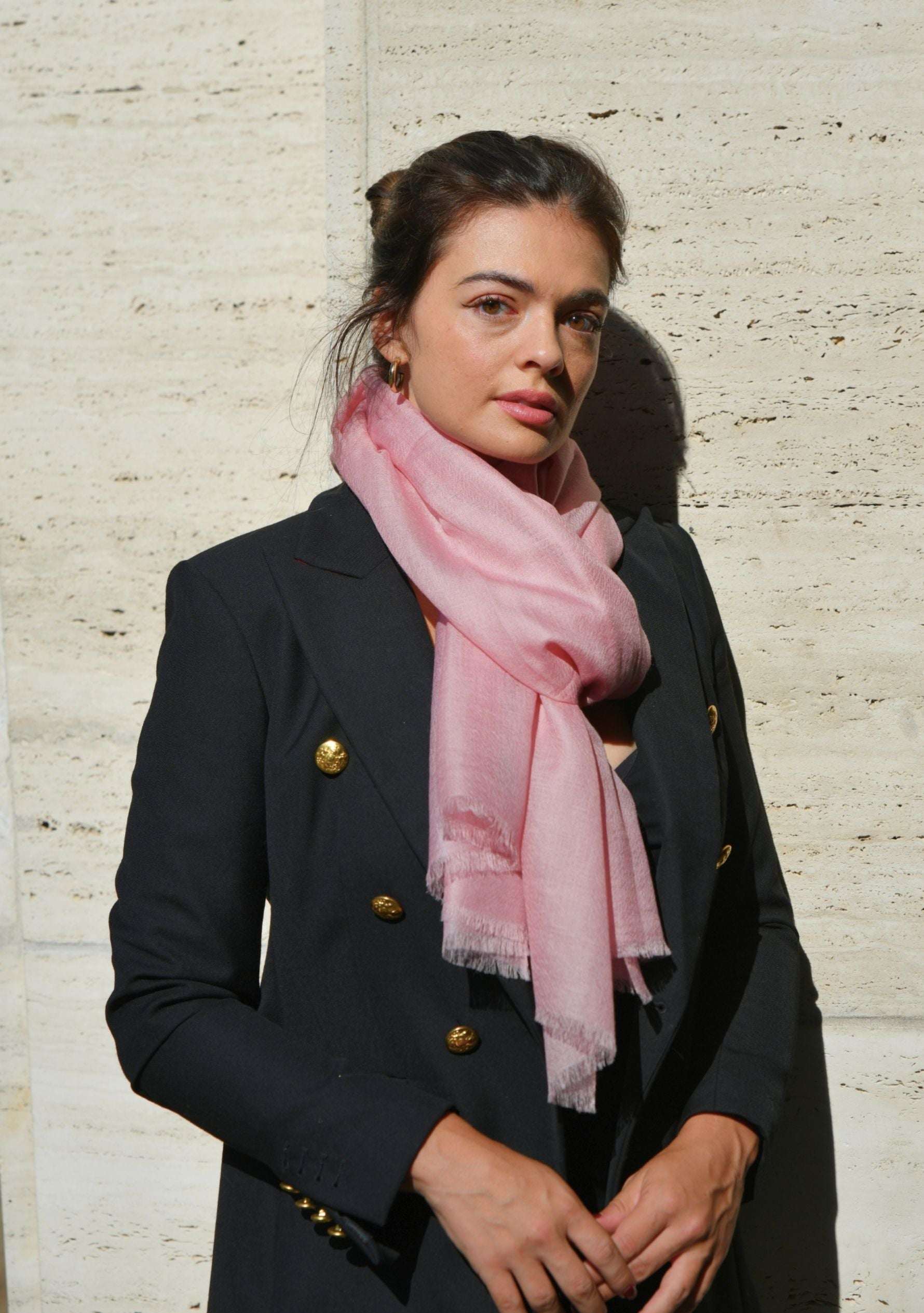 Maneesha Ruia soft pink superfine cashmere pashmina scarf, luxury designer scarf for women
