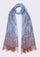 Maneesha Ruia Steel Blue Cashmere Scarf — mocha mousse filigree lace appliqué on luxuriously soft cashmere