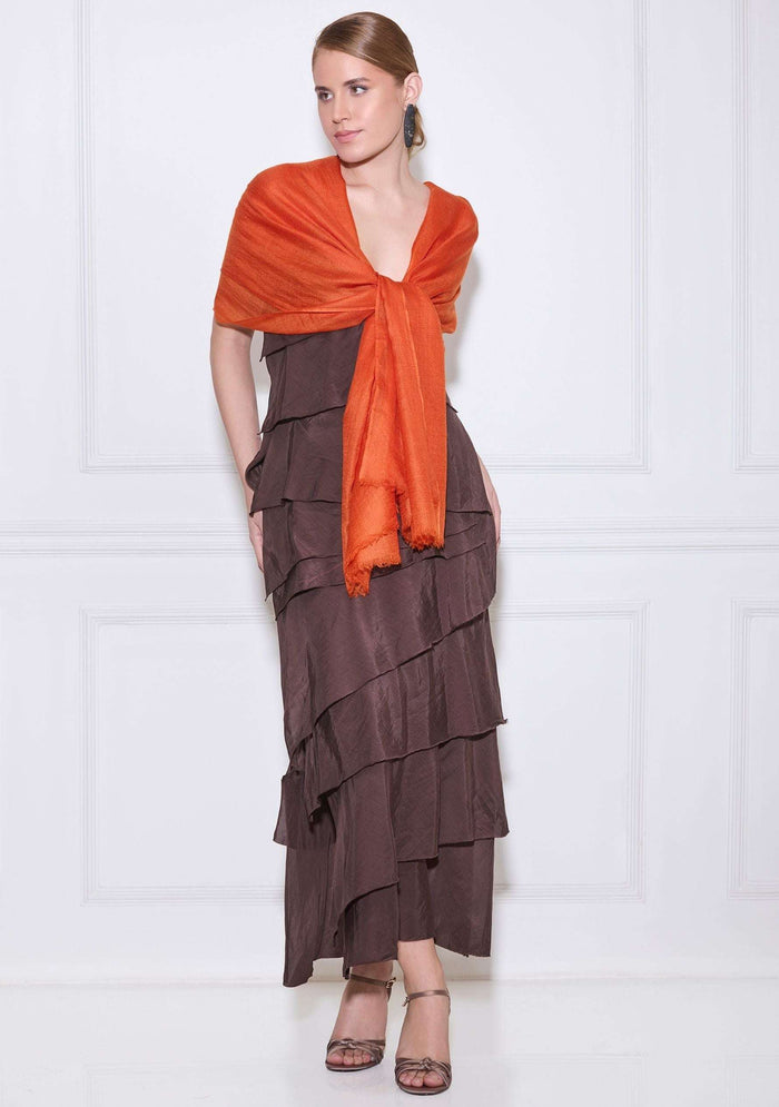 Maneesha Ruia tangerine orange superfine cashmere pashmina scarf, luxury designer scarf for women