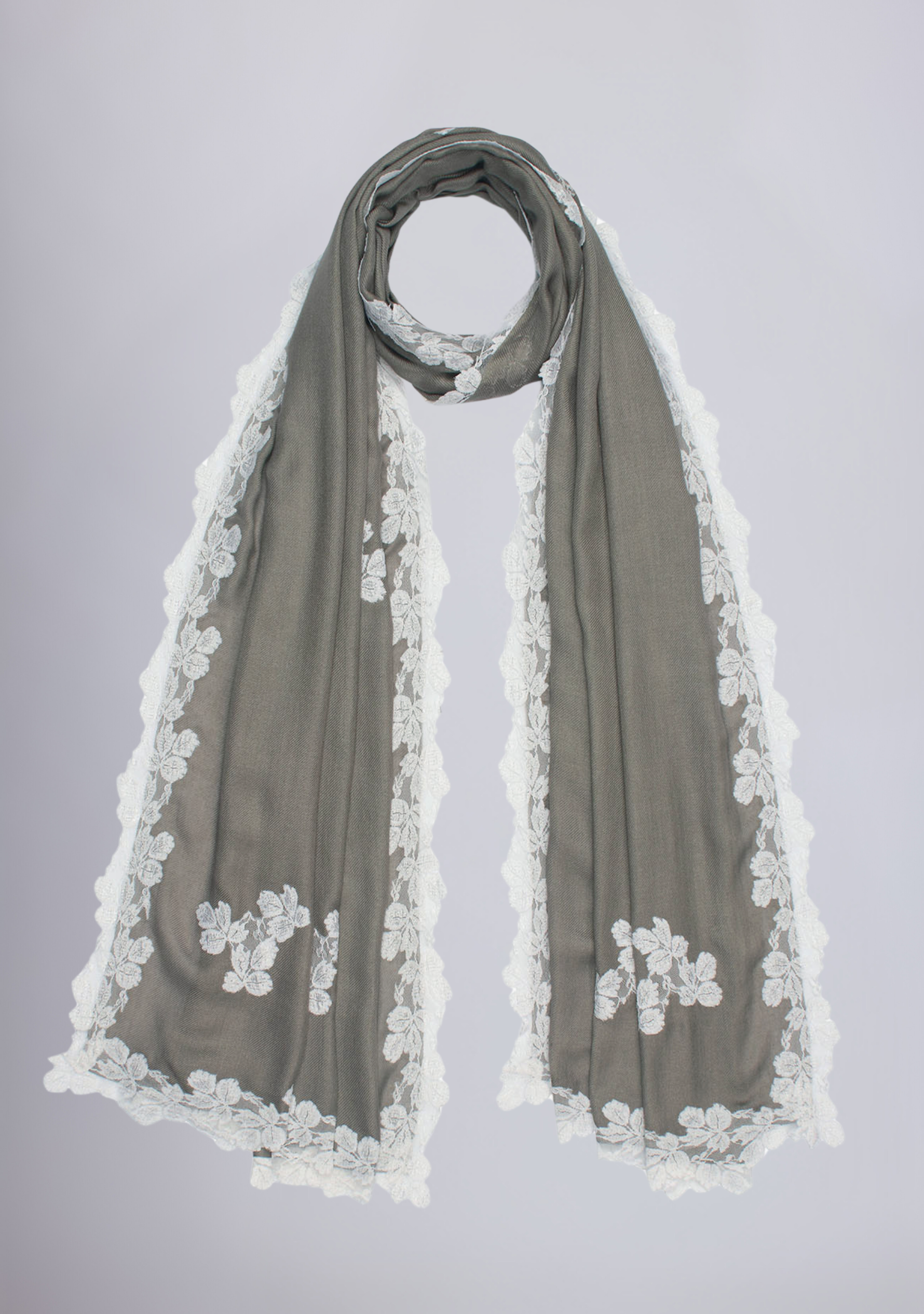 Mousse Modal Scarf with Gold Leaf Lace Appliqués and Border