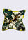 Toucan Print Silk Square Scarf by Maneesha Ruia featuring vibrant tropical toucan motifs, lush emerald green foliage, ivory background, and lime green border accents on luxurious 100% silk.