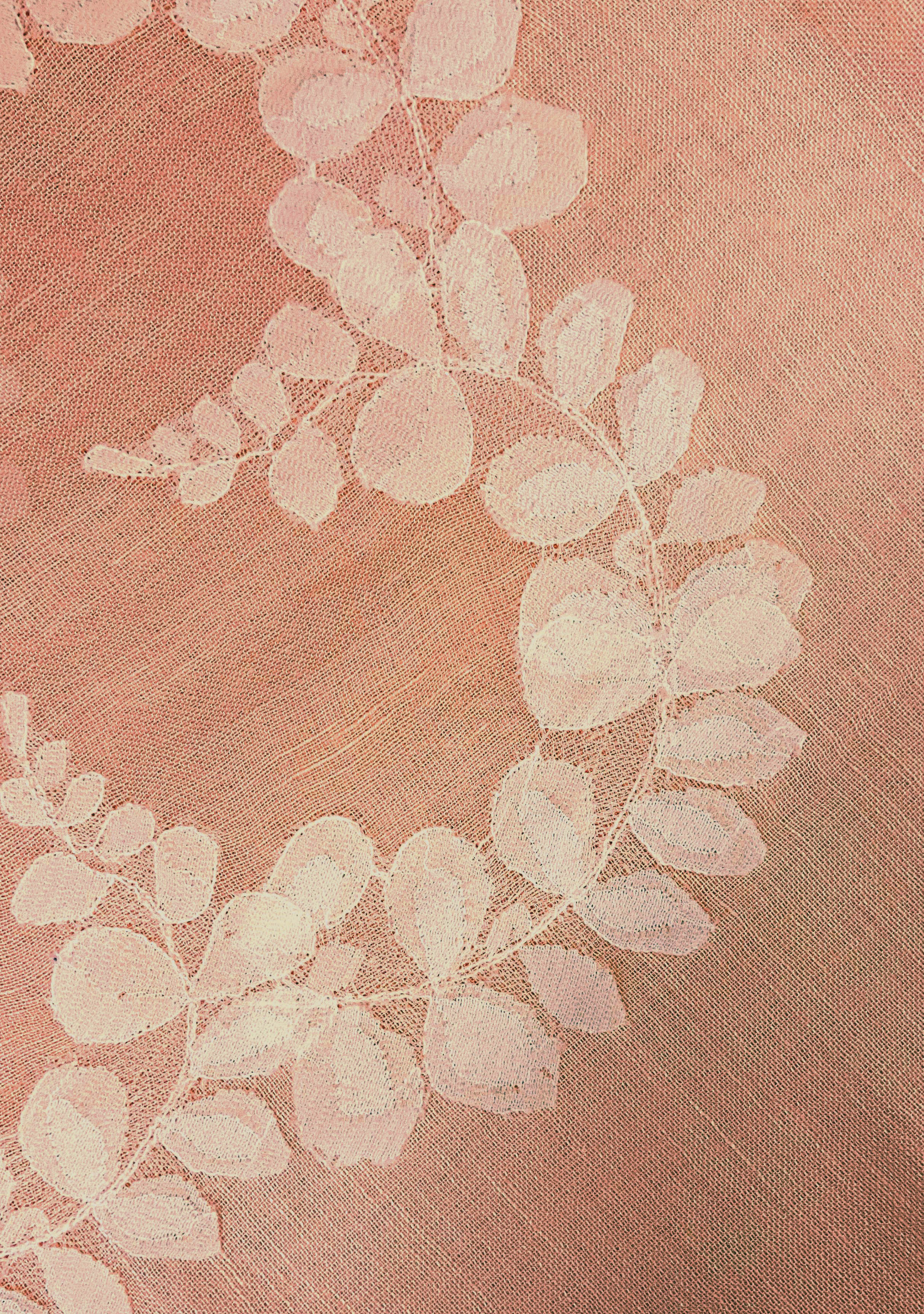 Light Peach Linen and Modal Scarf with an Ivory Scalloped Lace Border