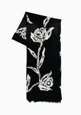 Black Cashmere Scarf with Beige Rose Lace Applique