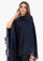Black Knitted Wool Poncho with Lace and Embroidery