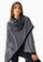 Charcoal Melange Knitted Fine Wool Cape with Black Border and Black Leather Applique