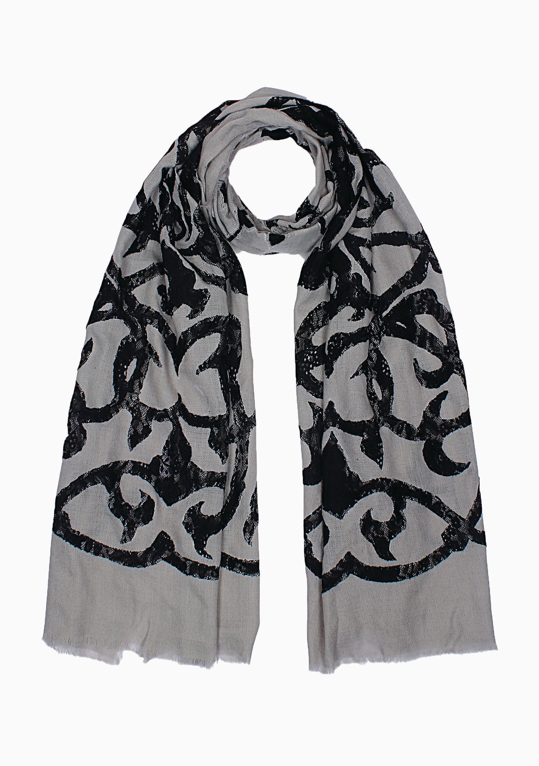 Mousse Cashmere Scarf with a Black Lace Cutout