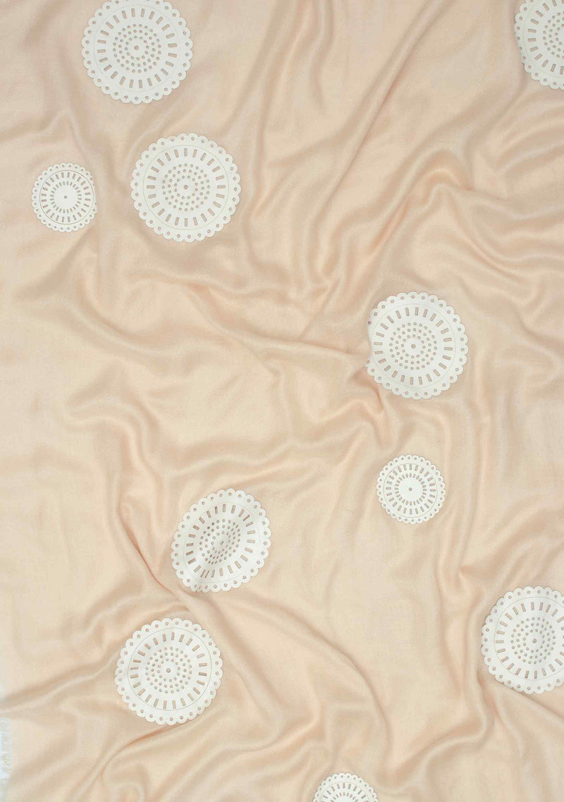 Beige Modal Scarf with Lasercut White Faux Leather Circle Appliques