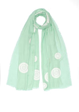 Lt. Sage Green Modal Scarf with Lasercut White Faux Leather Circle Appliques