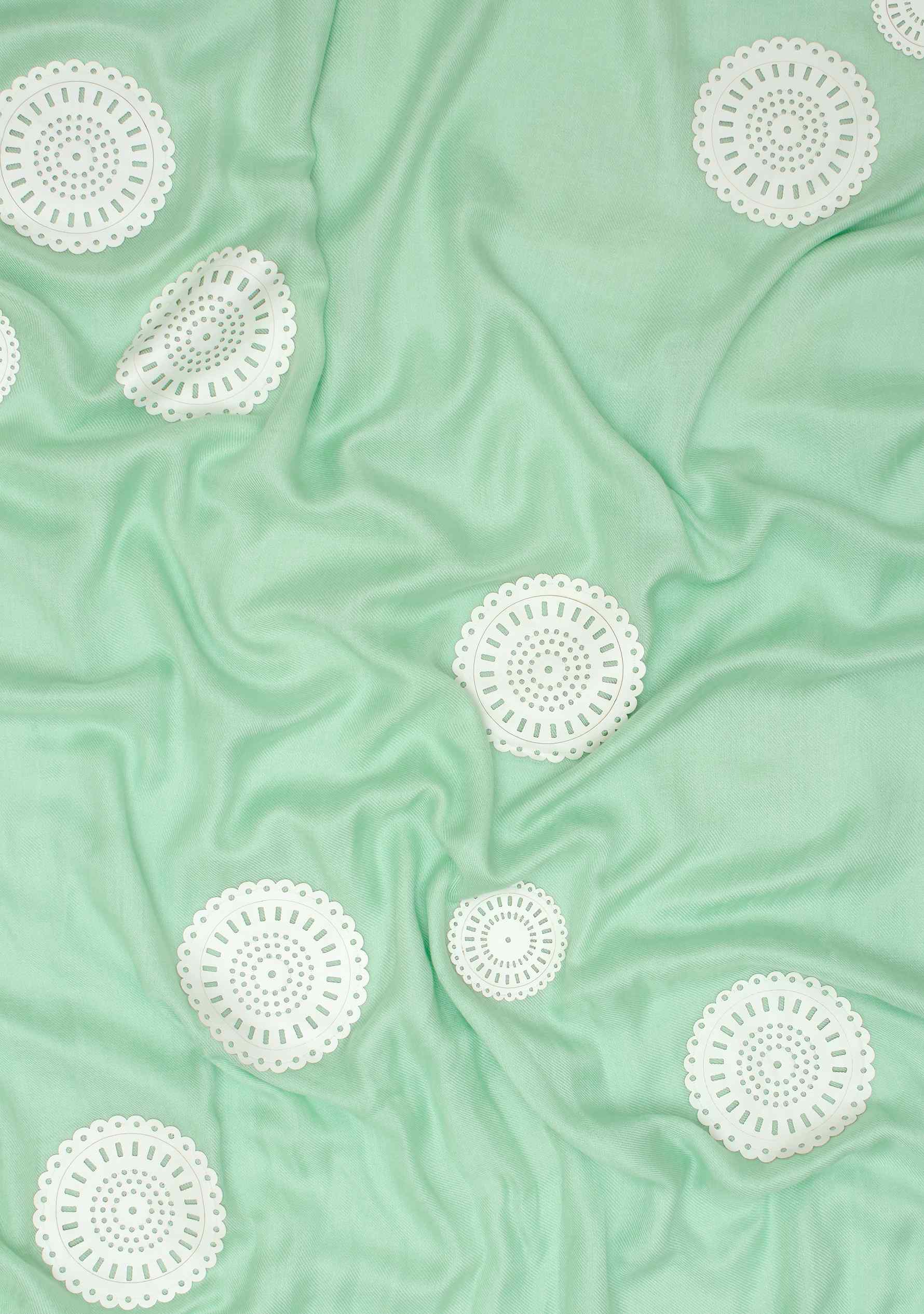 Lt. Sage Green Modal Scarf with Lasercut White Faux Leather Circle Appliques