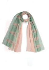 Lt. Sage Green and Peanut Ombre Linen Scarf with Peanut Lace Appliques