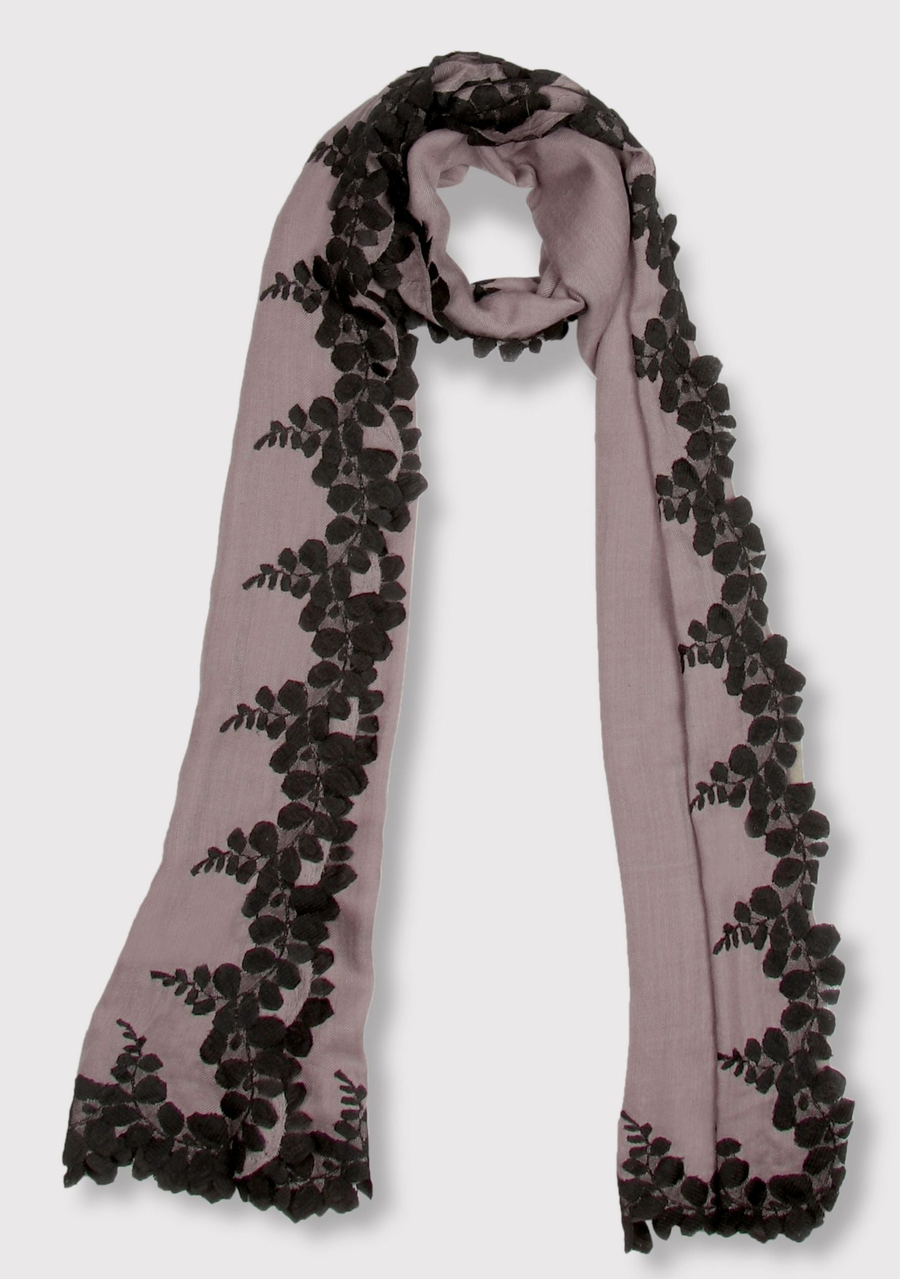 Mousse Silk and Wool Scarf with a Black Scalloped Lace Border