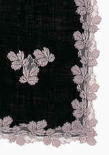 Black Wool and Silk Scarf with a Antique Silver Leaf Lace Applique & Border