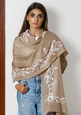 Natural Cashmere Scarf with a Copper / Ivory Lace Applique