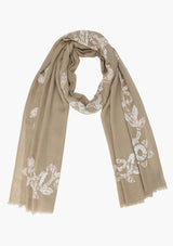 Natural Cashmere Scarf with a Copper / Ivory Lace Applique