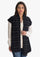 Navy Blue Knitted Merino Wool Ribbed Collar Sleeveless Jacket with Ivory Pearls