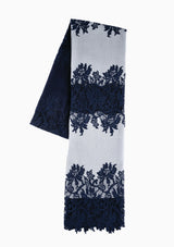 Lt. Grey and Navy Blue Cashmere Scarf with Navy Blue Hibiscus Lace Panels