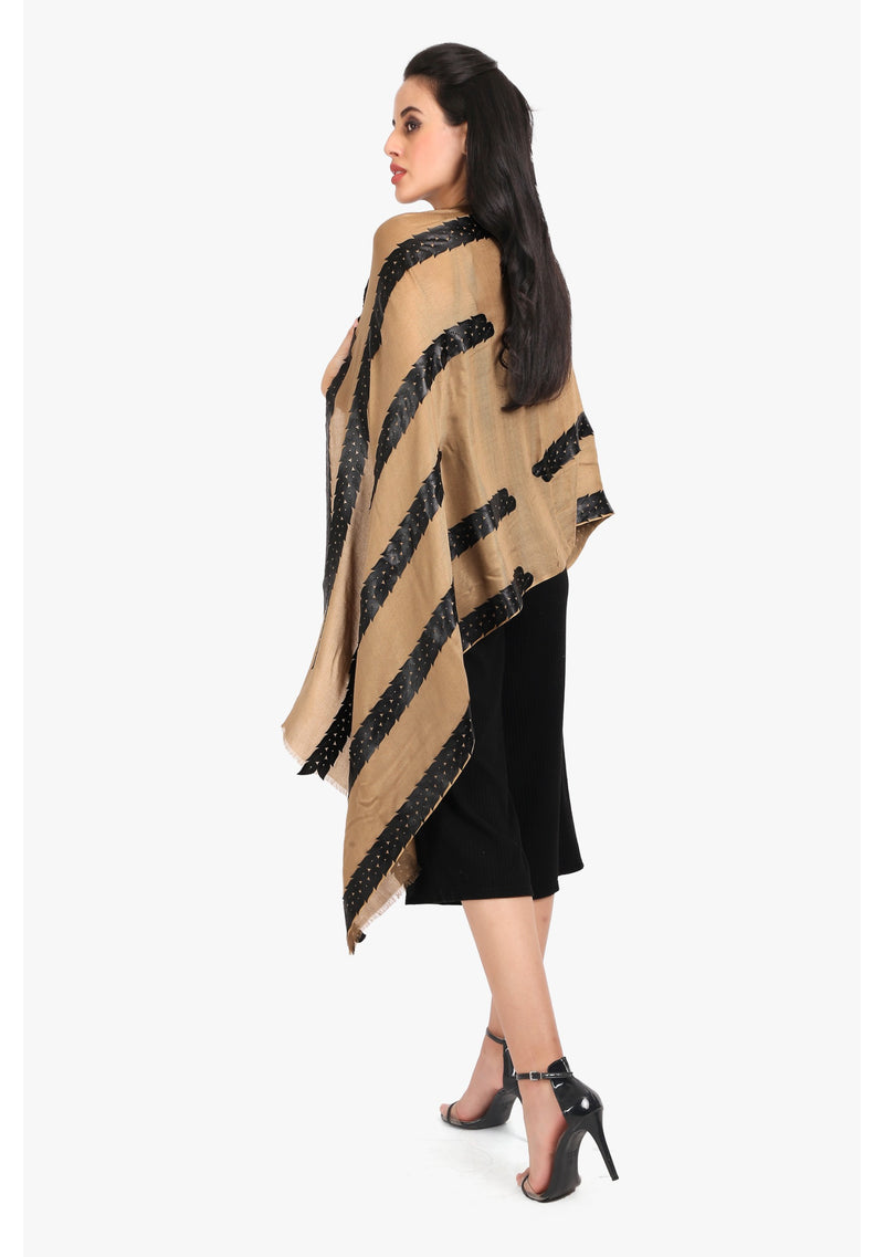 Natural Modal Scarf with Lasercut Black Faux Leather Leaves