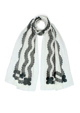 Ivory Modal Scarf with a Lasercut Black Faux Leather Appliqu̩ in a Scalloped Design