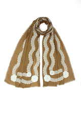 Mustard Modal Scarf with a Lasercut Ivory Faux Leather Appliqu̩ in a Scalloped Design