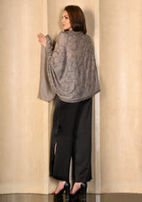 Taupe Melange Wool & Silk Scarf With Black Swarovski Crystals
