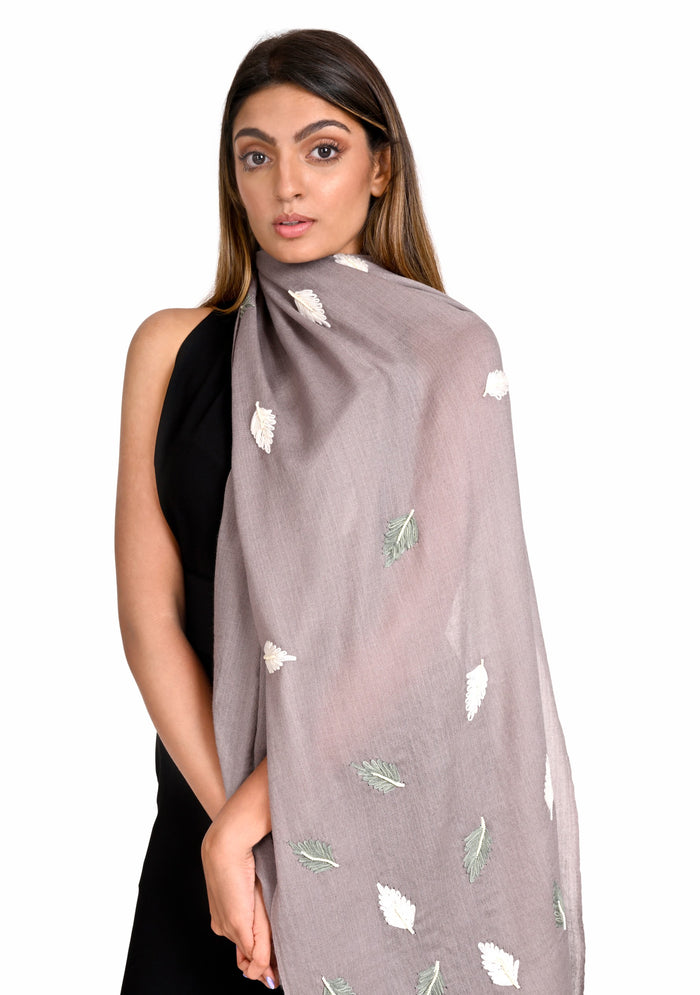 Mousse Wool & Silk Scarf
Ivory & Mousse Embroidery and Ivory Pearls