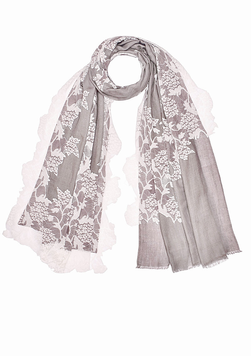Mousse Silk And Wool Scarf with a White Lace Application