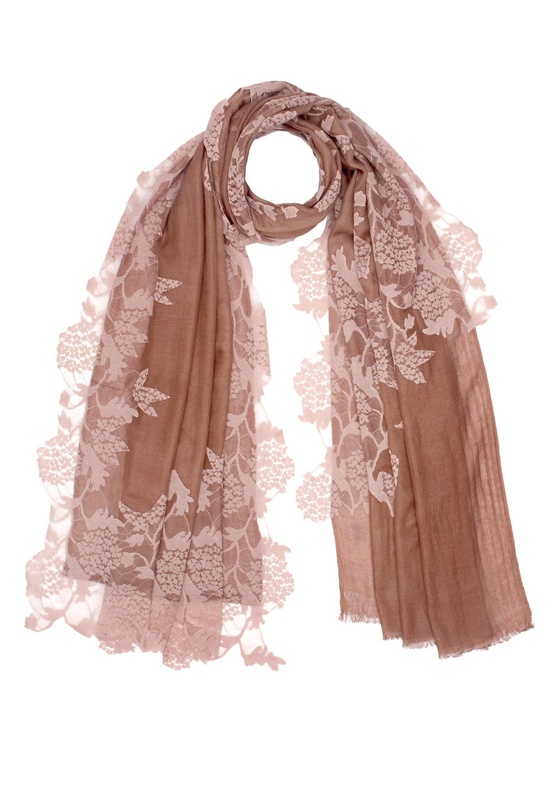 Copper Silk And Wool Scarf with a Lt. Copper Lace Application