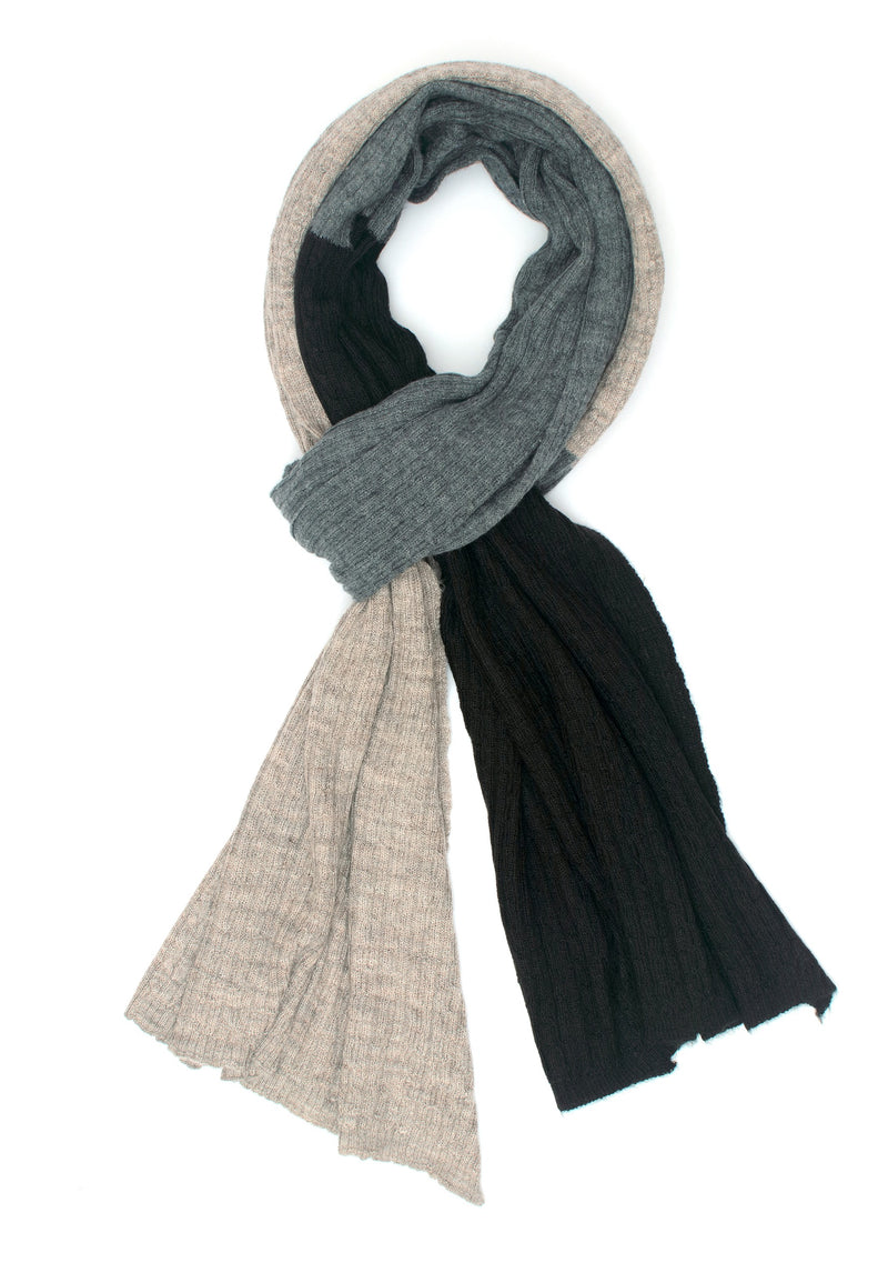 Taupe Melange, DK. Grey Melange and Black Baby Cable-Knit Fine Wool Scarf