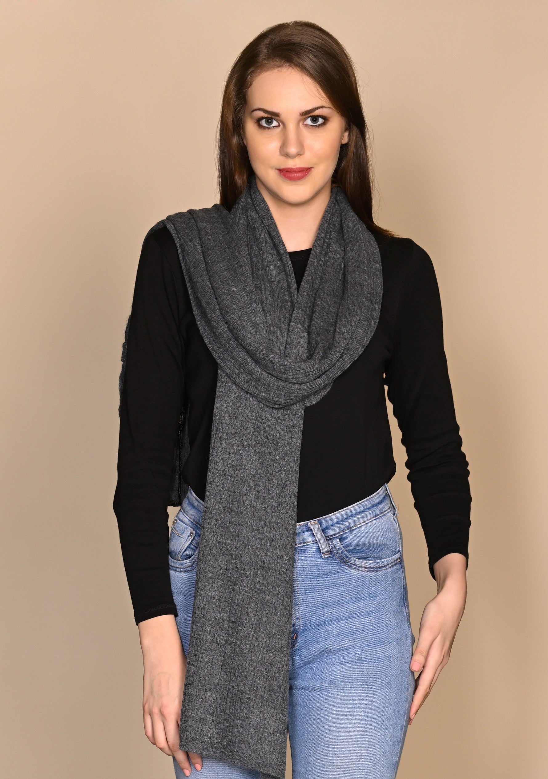 Dk. Grey Melange Baby Cable-Knit Fine Wool Scarf