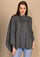 Dk. Grey Melange Knitted Fine Wool Collared Cape with Dk. Grey Floral Lace Applique