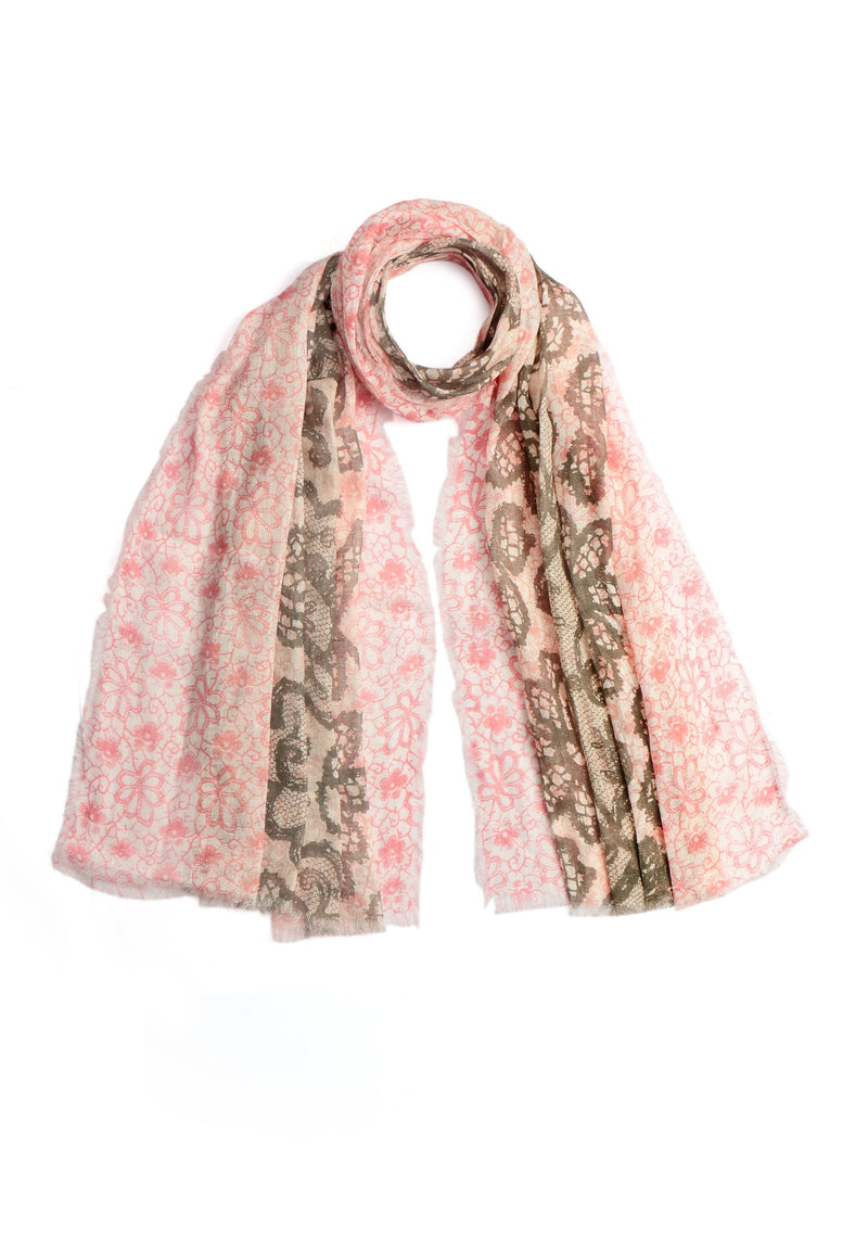 Dual Color Peach and Sage Green Floral Print Linen Scarf