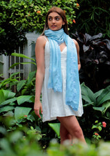 Baby Blue Modal Scarf with Baby Blue Leaf Lace Appliques & Border