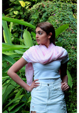 Lt. Pink Modal Scarf with Lt. Pink Leaf Lace Appliques & Border