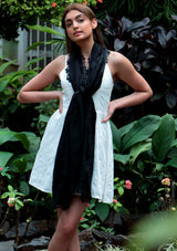 Black Modal Scarf with Black Leaf Lace Appliques & Border