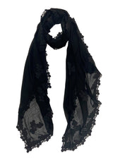 Black Modal Scarf with Black Leaf Lace Appliques & Border