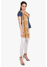 Camel Modal Scarf with an Ivory Filigree Lace Border