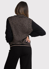 Black and Tobacco Brown Leopard Jacquard Cotton and Viscose Jacket and Black Cotton Pant Lounge Set