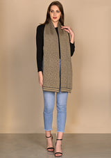 Dk. Olive and Frappe Cotton and Viscose Leopard Jacquard Knitted Scarf with Dk. Olive and Frappe Lurex Stripe