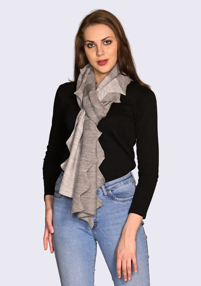Taupe & Lt. Gray Melange Wool Zig Zag Scarf