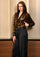 Dual Tone Gold Copper Sequin Bomber Jacket with Black Faux Leather Collar, Cuff and Trims