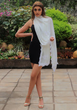 Ivory Modal Scarf with Ivory Leaf Lace Appliques & Border