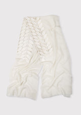 Ivory Cashmere Scarf with Ivory Suede Leather Leaf Applique Center Patch