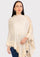 Petite Oatmeal Mélange Knitted Wool Poncho with Ivory - Gold Chantilly Lace