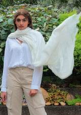 Bright Ivory Modal Scarf with a Bright Ivory Vintage Lace Application and Border