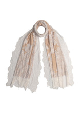 Sand Modal Scarf with an Ivory Vintage Lace Application and Border