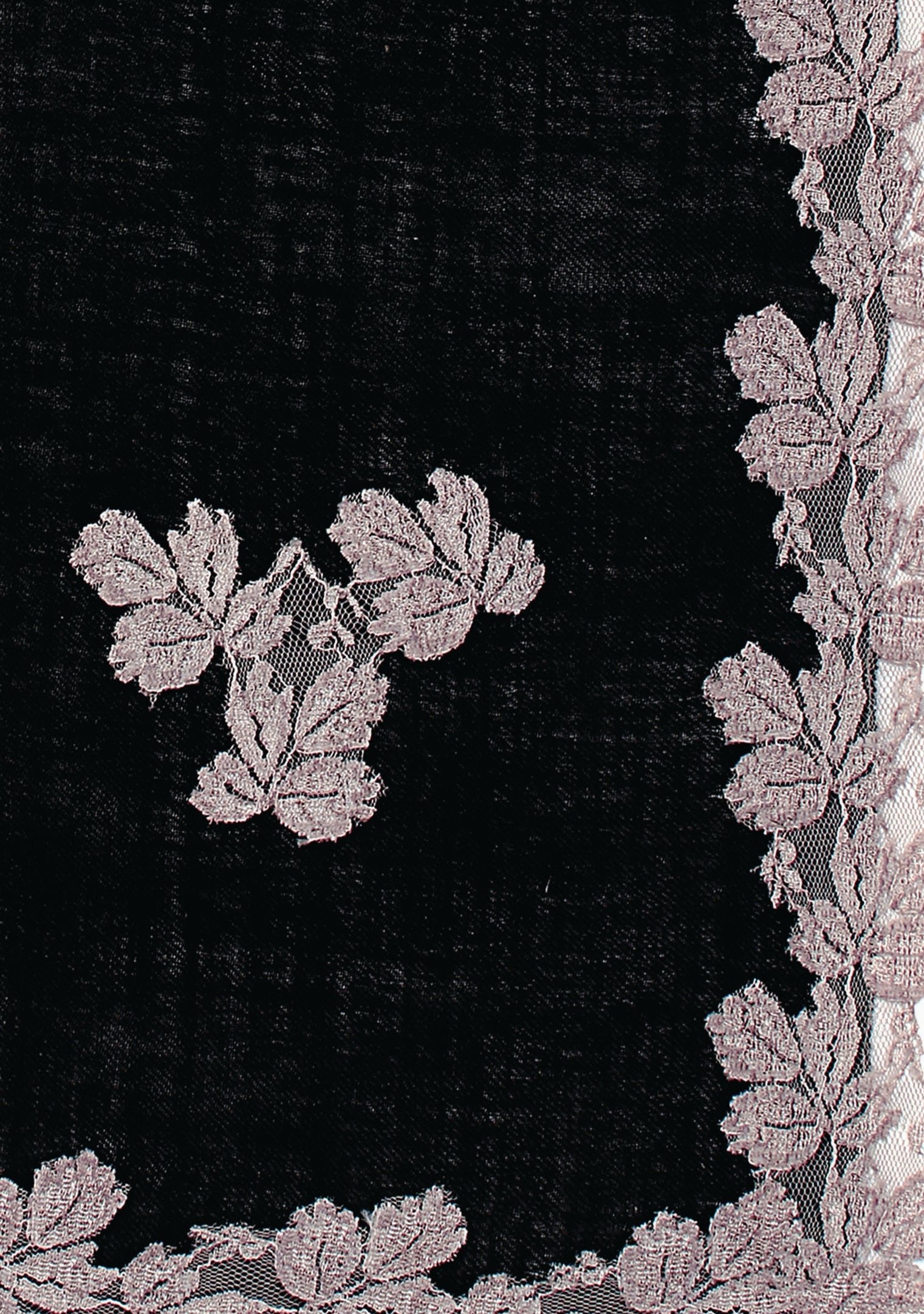 Black silk and wool scarf with silver lace